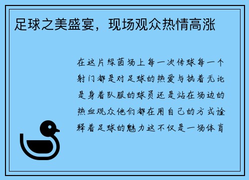 足球之美盛宴,现场观众热情高涨