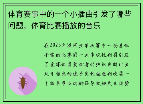 体育赛事中的一个小插曲引发了哪些问题，体育比赛播放的音乐